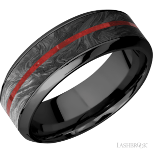 Lashbrook Men's Wedding Band with inlays of Forged Carbon Fiber and Coral